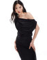 Pretty Lavish one shoulder ruched midaxi dress in black