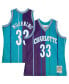 Фото #1 товара Men's Alonzo Mourning Teal, Purple Charlotte Hornets Hardwood Classics 1992-93 Split Swingman Jersey