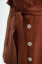 Gömlek Yaka Keten Görünümlü Kısa Kollu Midi Elbise U6943az23sm