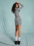 Фото #7 товара Miss Selfridge roll neck mini dress in black and white mono stripe