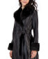 Фото #5 товара Women's Faux-Leather Faux-Fur-Trim Trench Coat