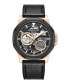 Men's Automatic Black Genuine Leather and Silicone Watch 45mm