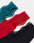 Фото #3 товара ASOS DESIGN Curve 3 pack rib & lace thong in forest green, red & black