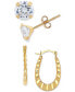 ფოტო #4 პროდუქტის 2-Pc. Set Cubic Zirconia Stud & Ruffle Oval Hoop Earrings in 10k Gold