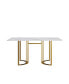 Фото #2 товара 63" Modern Artificial Stone White Straight Edge Golden Metal Leg Dining Table -6 People