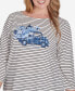 ფოტო #5 პროდუქტის Plus Size Boat Neck Fall Y'All Truck Striped Knit Top