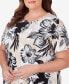 Plus Size Pleated Neck Bold Floral Short Sleeve Tee