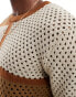 Фото #4 товара ASOS DESIGN relaxed knitted jumper in beige and brown colour block texture