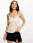 Фото #1 товара Morgan knitted cami top with gold buckle detail in beige