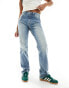 Фото #4 товара Stradivarius STR Petite straight leg jean with stretch in mid blue