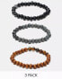 Фото #1 товара ASOS DESIGN 3 pack beaded bracelet set in black brown and grey