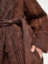 Daisy Street Plus midi corduroy coat with tie wrap waist in chocolate