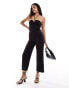 Mango halterneck ring jumpsuit in black