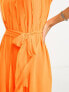 Женское вечернее платье ASOS DESIGN Plissiertes Maxikleid in Neon-Orange mit ungesäumten Kanten Оранжевый, 40 - фото #8