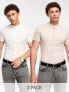 Фото #1 товара ASOS DESIGN 2 pack skinny shirt with grandad collar in white/taupe