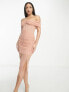 Фото #4 товара ASOS DESIGN Tall pearl mesh corset bardot midi dress in dusky pink