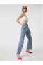 Фото #2 товара Yüksek Bel Dizleri Yırtık Kot Pantolon - Longer Straight Fit Jean
