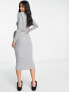 Фото #3 товара Miss Selfridge tie front rib midi dress in grey