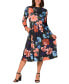 Фото #1 товара Women's Black Floral Midi Length Long Sleeve Pocket Dress