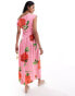 ASOS DESIGN asymmetric maxi dress with dropped waist in pink rose print Rosenmotiv, M - EU 40-42 - фото #4