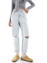 ASOS DESIGN high rise relaxed mom jean in light blue with rip