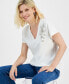 ფოტო #3 პროდუქტის Petite Cotton Embellished-Patch T-Shirt, Created for Macy's