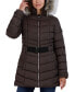 ფოტო #4 პროდუქტის Women's Belted Hooded Faux-Fur-Trim Puffer Coat