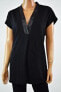 Фото #1 товара Блузка с коротким рукавом Alfani V Neck Faux Leather Trim Tunic Cap Sleeve Black 4