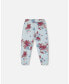 Big Girls Fleece Sweatpants Light Blue Printed Flowers