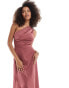 TFNC Bridesmaid one shoulder satin maxi dress in mulberry