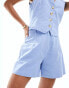 Kaiia linen look shorts co-ord in soft blue