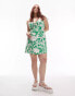 Topshop Curve printed linen strappy mini dress in green