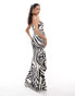 Фото #3 товара Murci bandeau thigh split maxi dress in zebra print