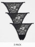 Фото #1 товара Gilly Hicks floral lace strappy thong 3-pack in black