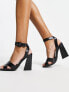 New Look flared croc square toe heeled sandals in black