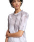 ფოტო #4 პროდუქტის Petite Dyed Buttoned-Cuff Pleated-Neck Top