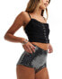 Фото #4 товара Monki sparkly sequin micro hot pant shorts in silver