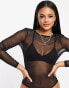 ASOS DESIGN mesh long sleeve bodysuit in black - BLACK Черный, 46 - фото #12