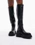 Фото #2 товара Topshop Rolo knee high textured sole boot in black