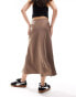 YAS satin midi skirt in mushroom - BEIGE