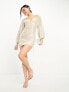 Фото #4 товара Rare London summer sequin sweetheart balloon sleeve mini dress in light champagne