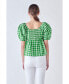 Women's Gingham Twisted Puff Sleeve Top