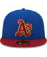 Men's Royal, Red Oakland Athletics Throwback Logo Primary Jewel Gold Undervisor 59FIFTY Fitted Hat
