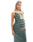 Фото #3 товара Mamalicious Maternity jersey maxi dress in khaki and black stripe