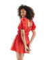 ASOS DESIGN gathered waist puff sleeve mini dress in red