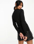 YAS lace insert long sleeve top in black - BLACK