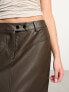 NA-KD faux leather midi skirt in dark olive