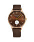 Mens Brown leather strap Quartz Brown dial Rose Gold case Red yellow and green hands