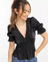 Фото #2 товара River Island peplum satin top in black