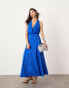 ASOS EDITION halterneck back detail maxi dress with full skirt in blue